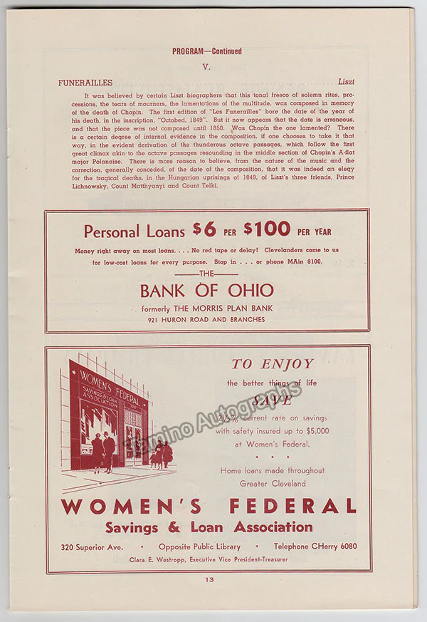 Horowitz, Vladimir - Concert Program Cleveland 1950 - Image 6