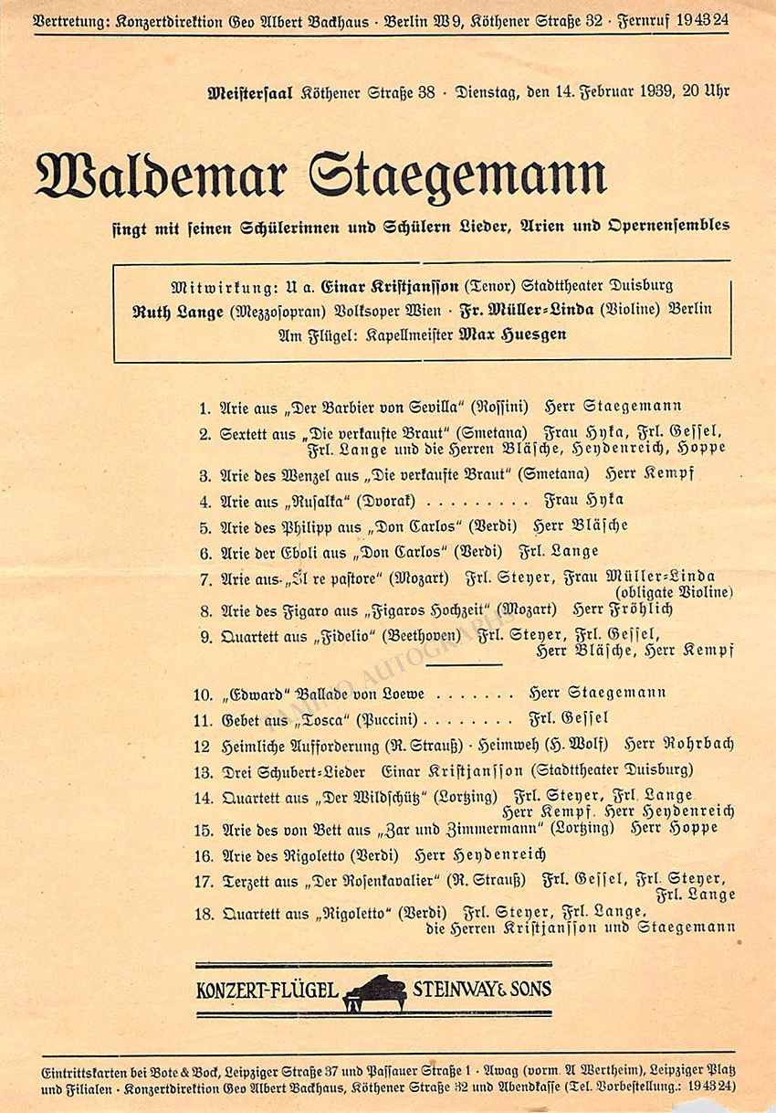 Vocal and Recital Concerts - Lot of 40+ German Programs 1871-1943 - Image 35