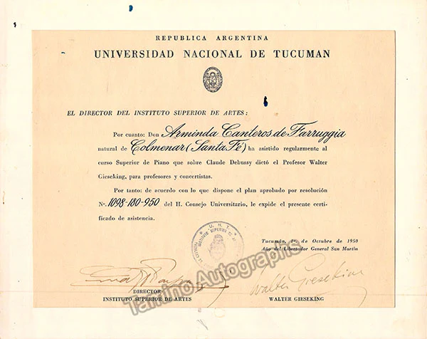 Gieseking, Walter - Autograph Letter Signed 1950 - Image 6