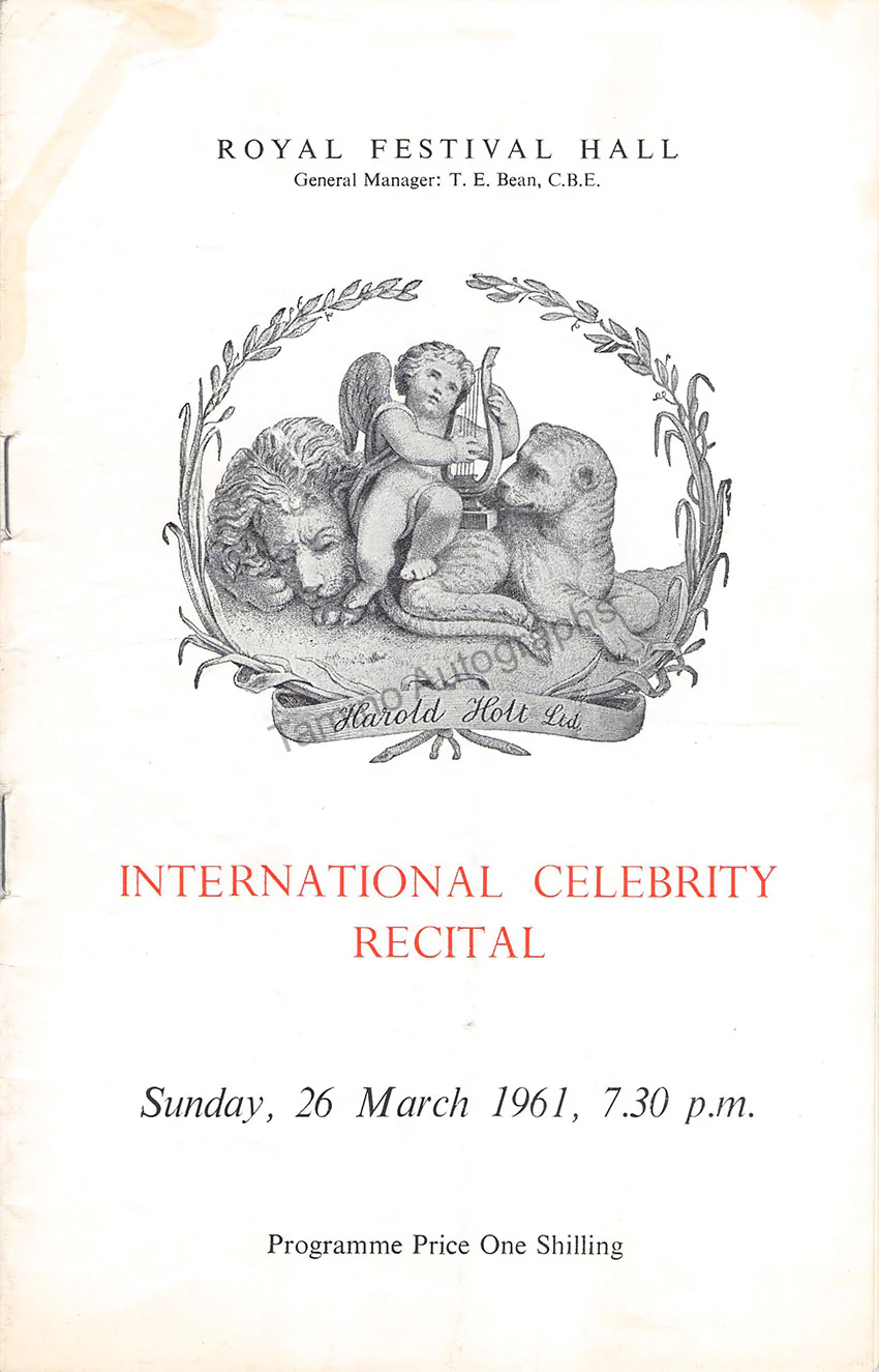 Backhaus, Wilhelm - Signed Program London 1961