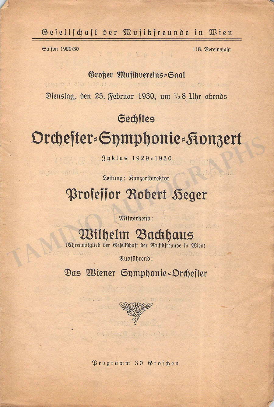 Backhaus, Wilhelm - Set of 36 Concert Programs
