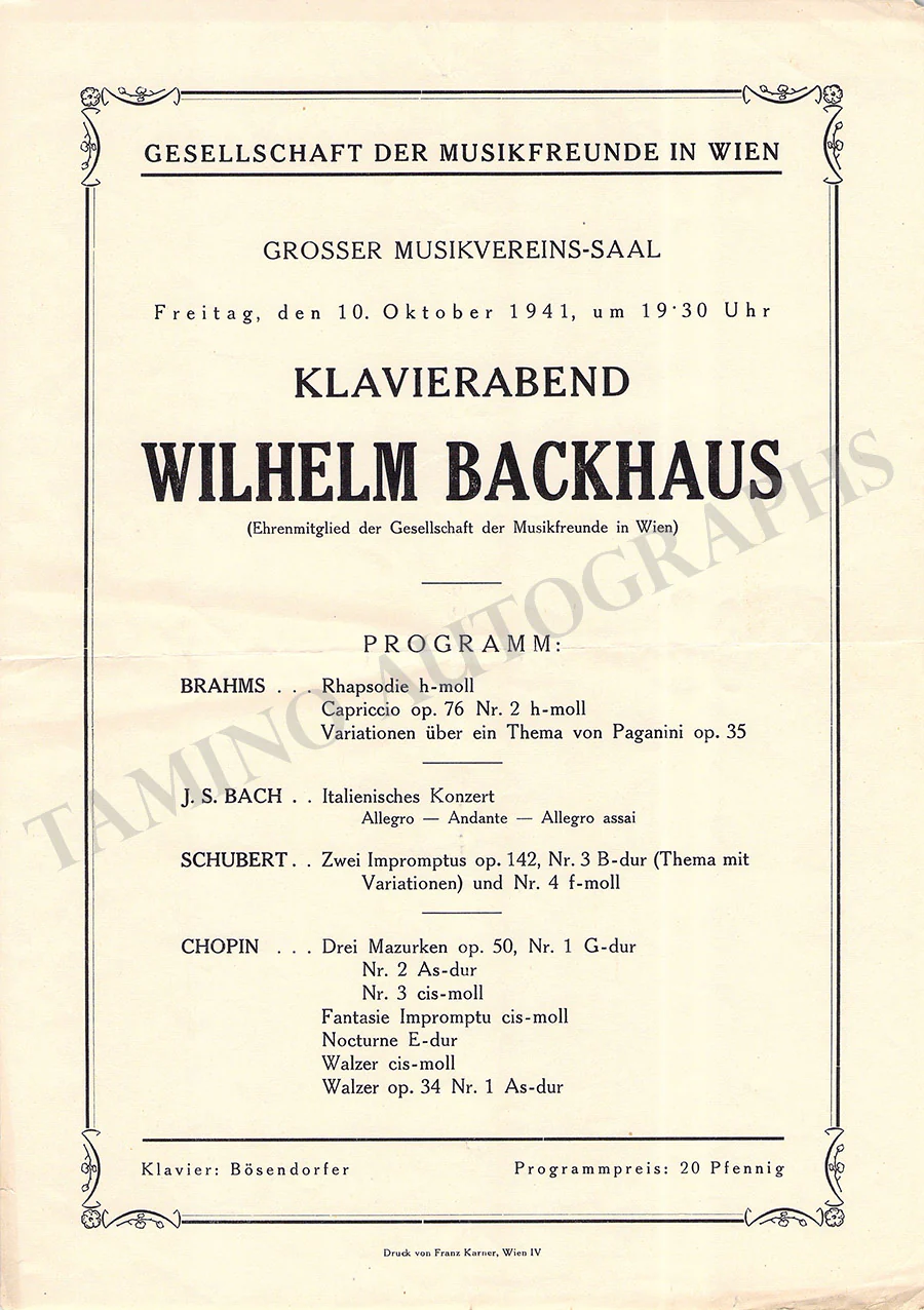 Backhaus, Wilhelm - Set of 36 Concert Programs - Image 13