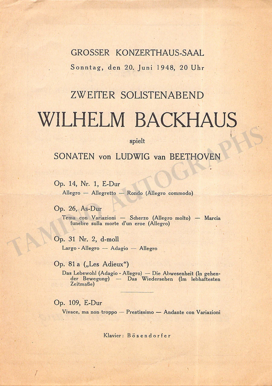Backhaus, Wilhelm - Set of 36 Concert Programs - Image 20