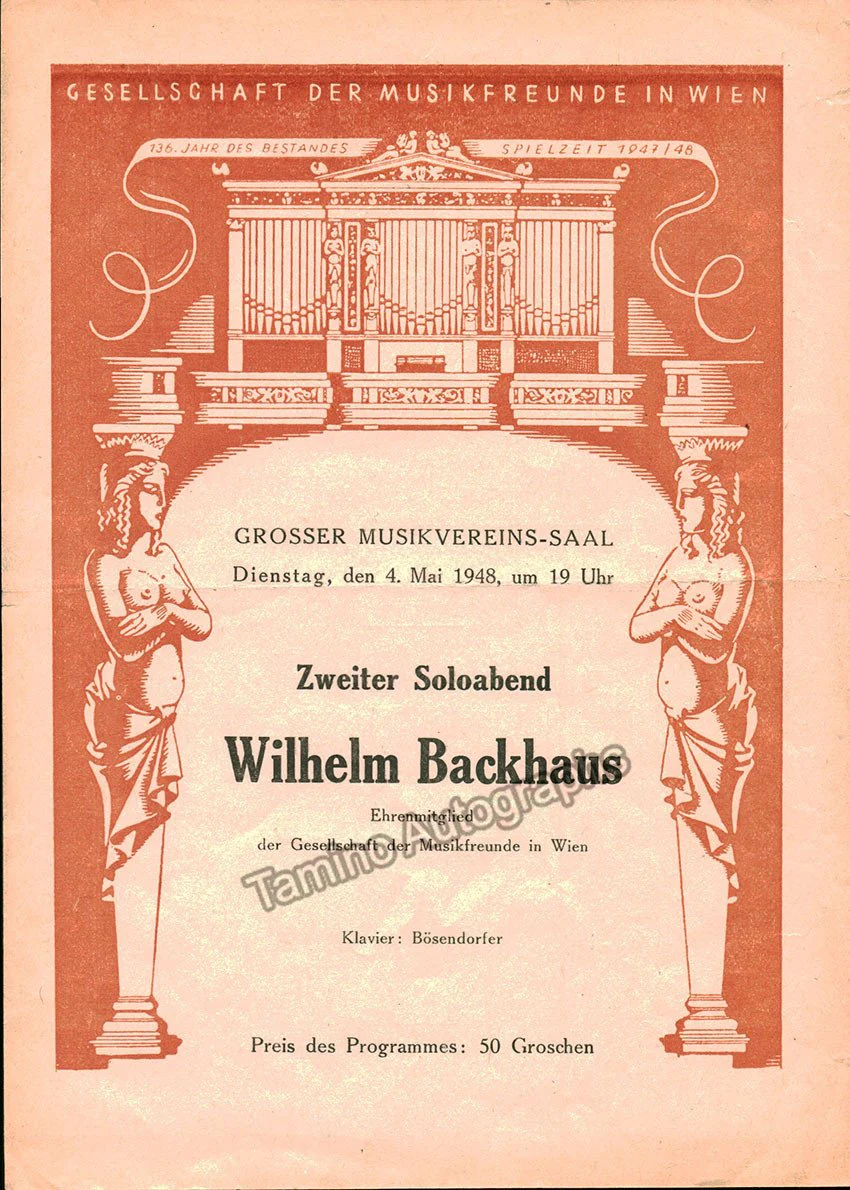 Backhaus, Wilhelm - Unsigned Concert Programs (Various Options) - Image 2