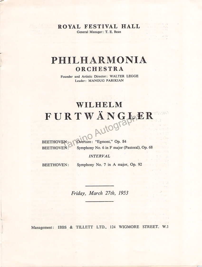 Furtwangler, Wilhelm - Signed Program London 1953 - Image 2