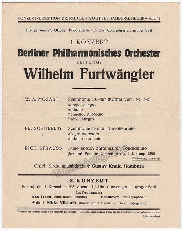 Furtwangler, Wilhelm - Unsigned Concert Programs I (Various Options) - Image 2