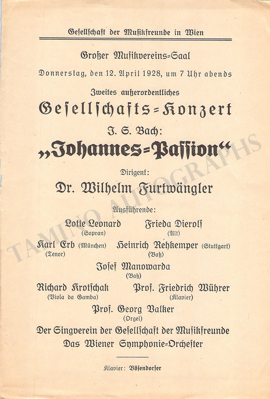 Furtwangler, Wilhelm - Unsigned Concert Programs I (Various Options) - Image 90