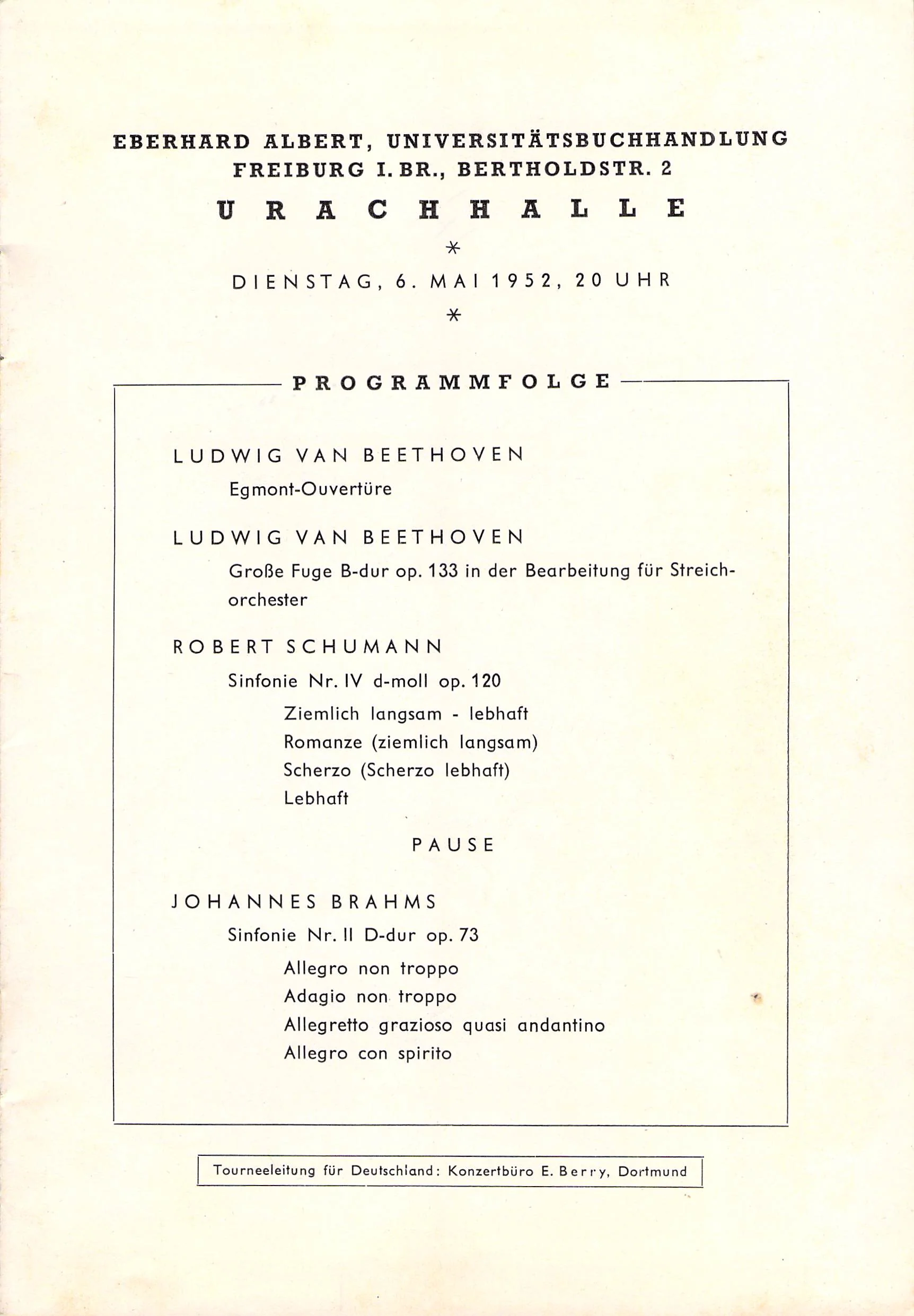 Furtwangler, Wilhelm - Concert Program Freiburg 1952