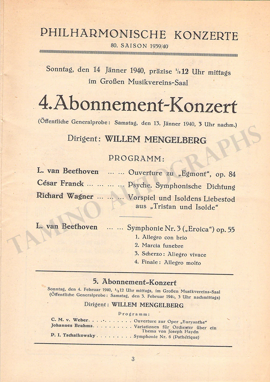 Mengelberg, Willem - Set of 5 Concert Programs Vienna 1934-1942 - Image 8