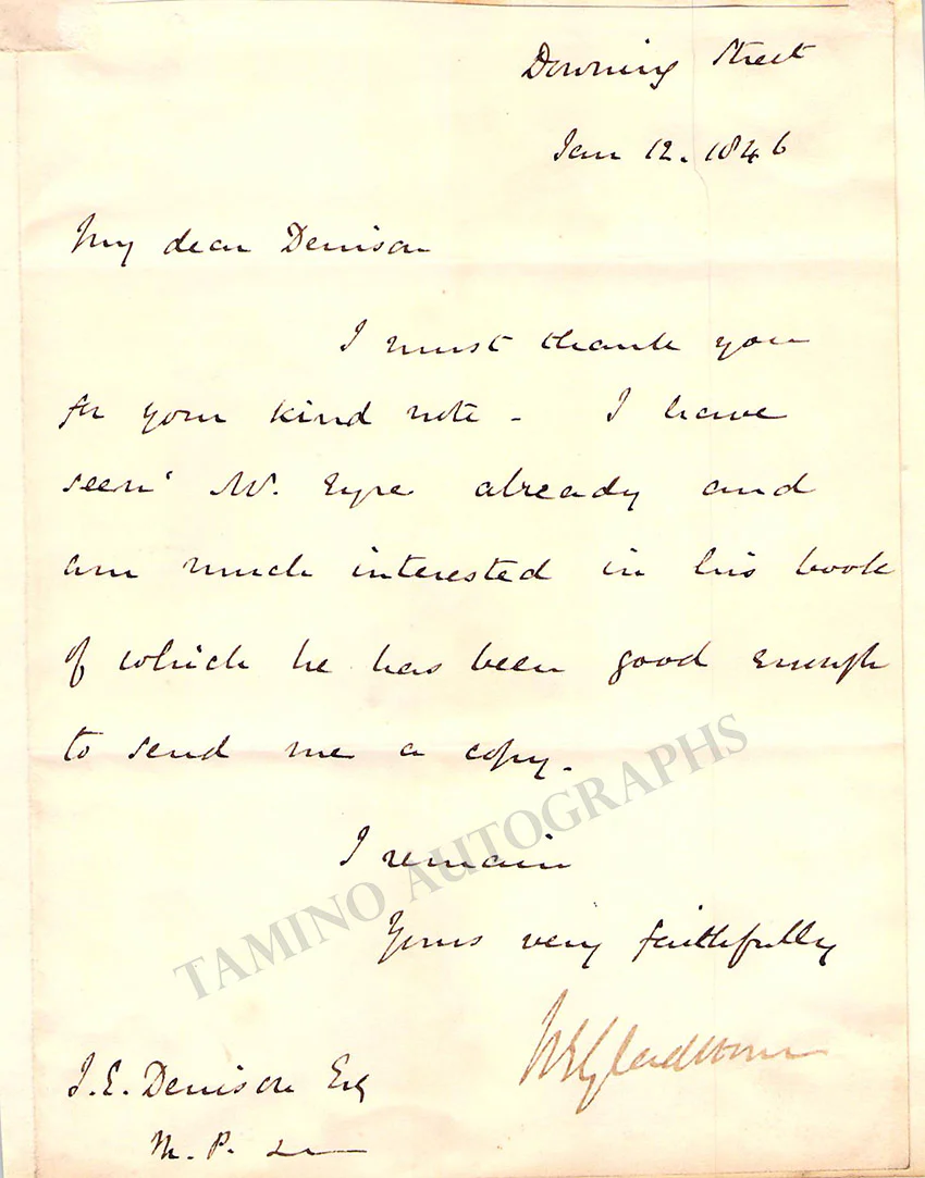 Gladstone, William Ewart - Autograph Note Signed 1846
