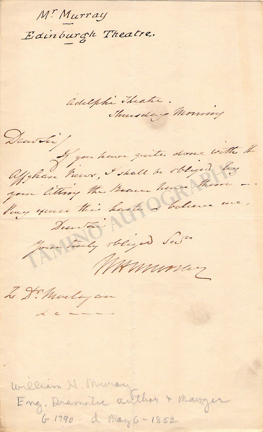 Murray, William Henry - Autograph Note Signed
