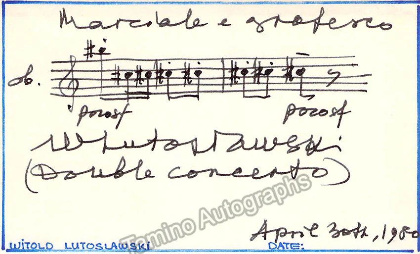 Lutoslawski, Witold - Autograph Music Quote Signed 1980