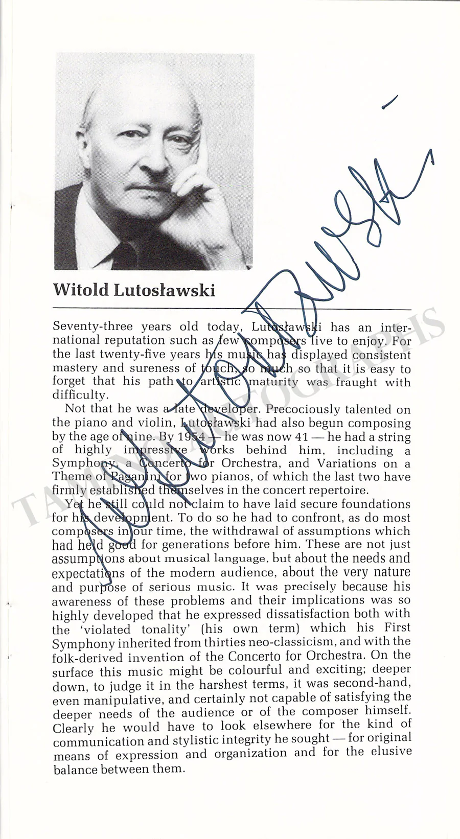 Lutoslawski, Witold - Signed Program Leeds 1986 - Image 3